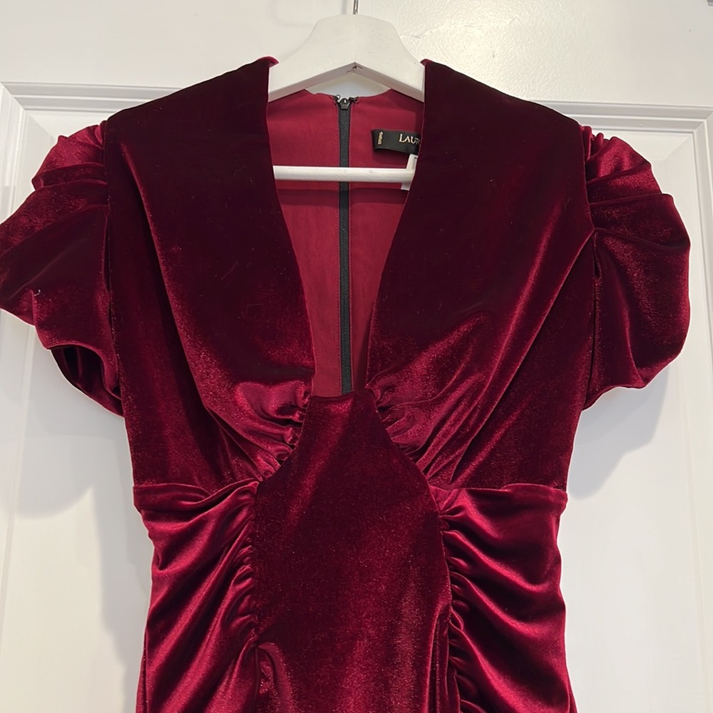 Laura Byrnes Pinup Girl Clothing Red Burgundy Dress - Picture 3 of 11